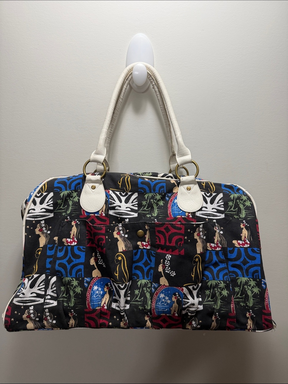 Vintage Hula Girl Patterned Canvas Weekender Bag